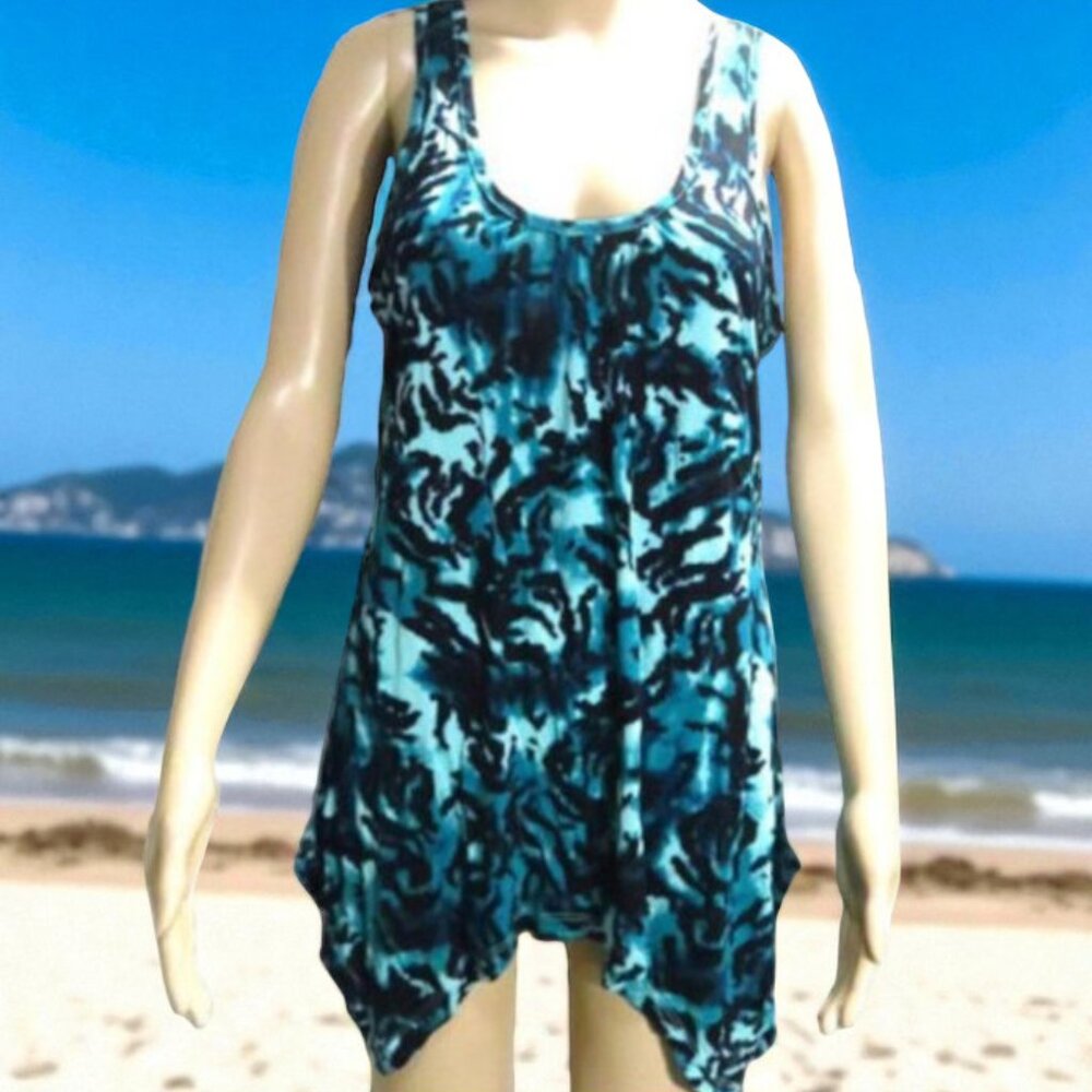 Blue Long Tank Top w/ Jagged Hemline